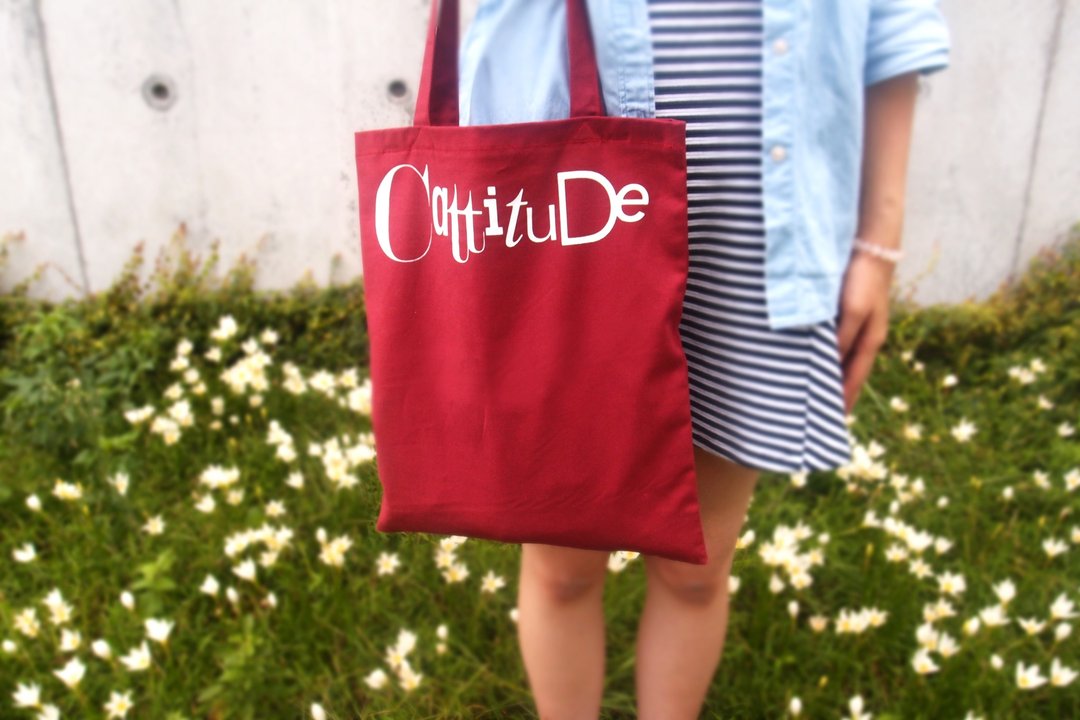 【Cattitude】原创设计　绵麻 麻布　纯色　文字　手提袋 Type Tote bag 共３款 - 手提包/手提袋 - 棉 红色
