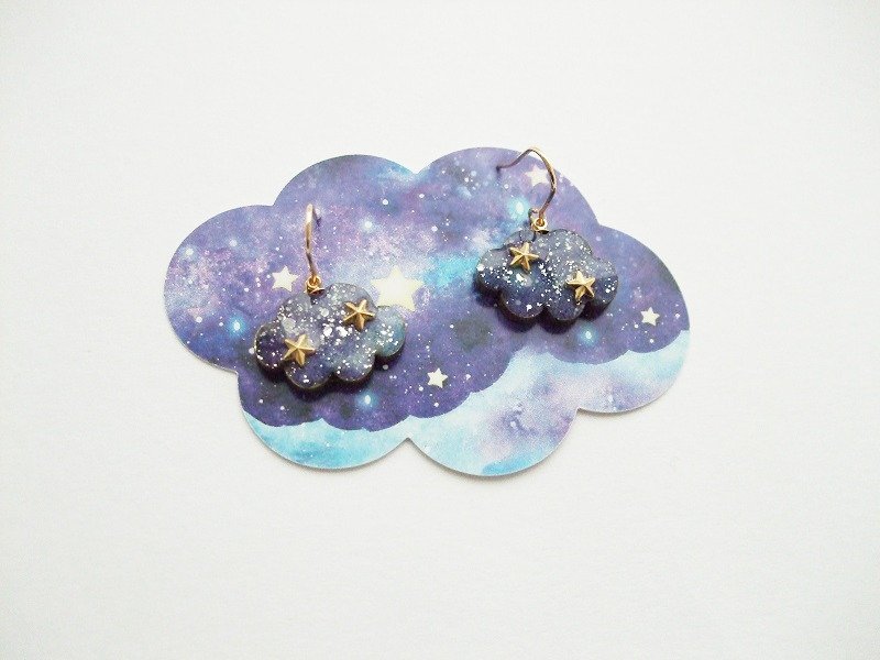 hoshizoraフックピアスmini/wooden hoshizora earrings mini - 耳环/耳夹 - 木头 蓝色