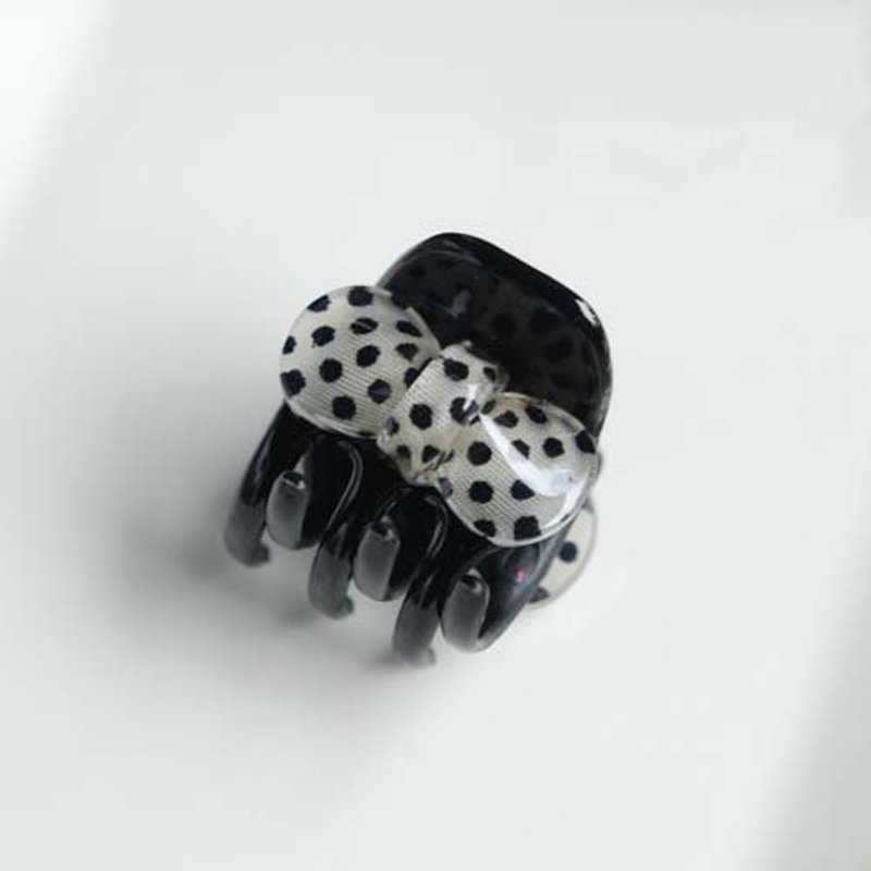 黑白小圆点蝴蝶结,浏海夹,小抓夹,侧夹 - 发饰 - 压克力 白色