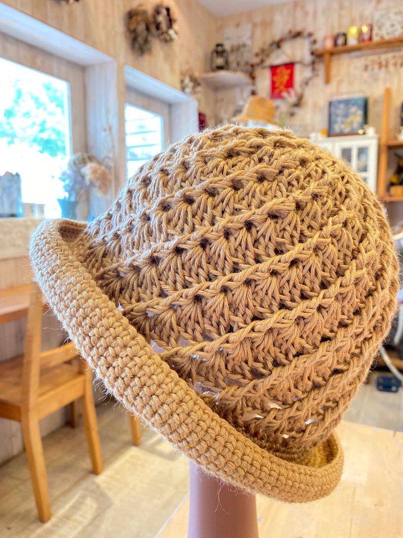 【好日手作 夏日编织小圆帽。旋转在脑海里。卡其色 - 帽子 - 棉．麻 橘色