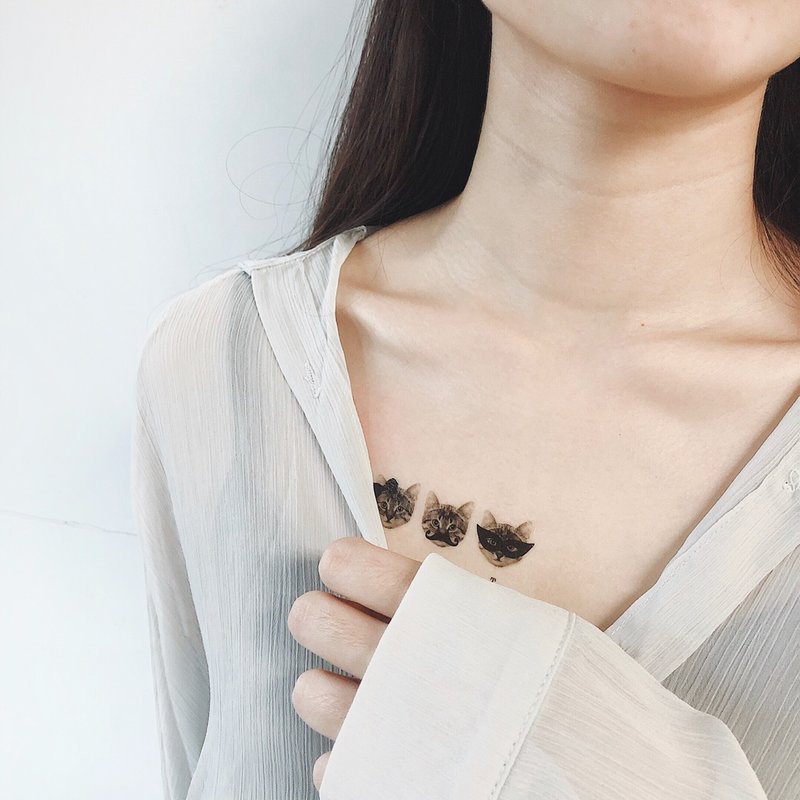 3張王牌貓-2入紋身貼紙 原創手繪設計 - 纹身贴 - 纸 黑色