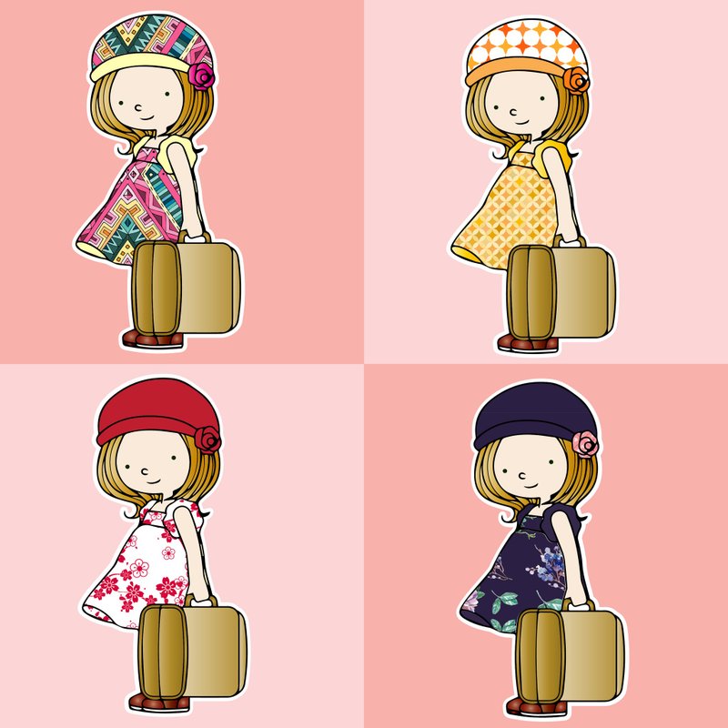 轻松做卡片/精美卡通人物厚纸图卡一套/手工卡片DIY材料/自己动手做礼物/拿旅行箱的女孩2 - 卡片/明信片 - 纸 绿色