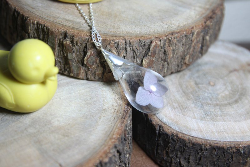 天然蒲公英配四叶草 手工琉璃罩长项链 - 项链 - 玻璃 紫色