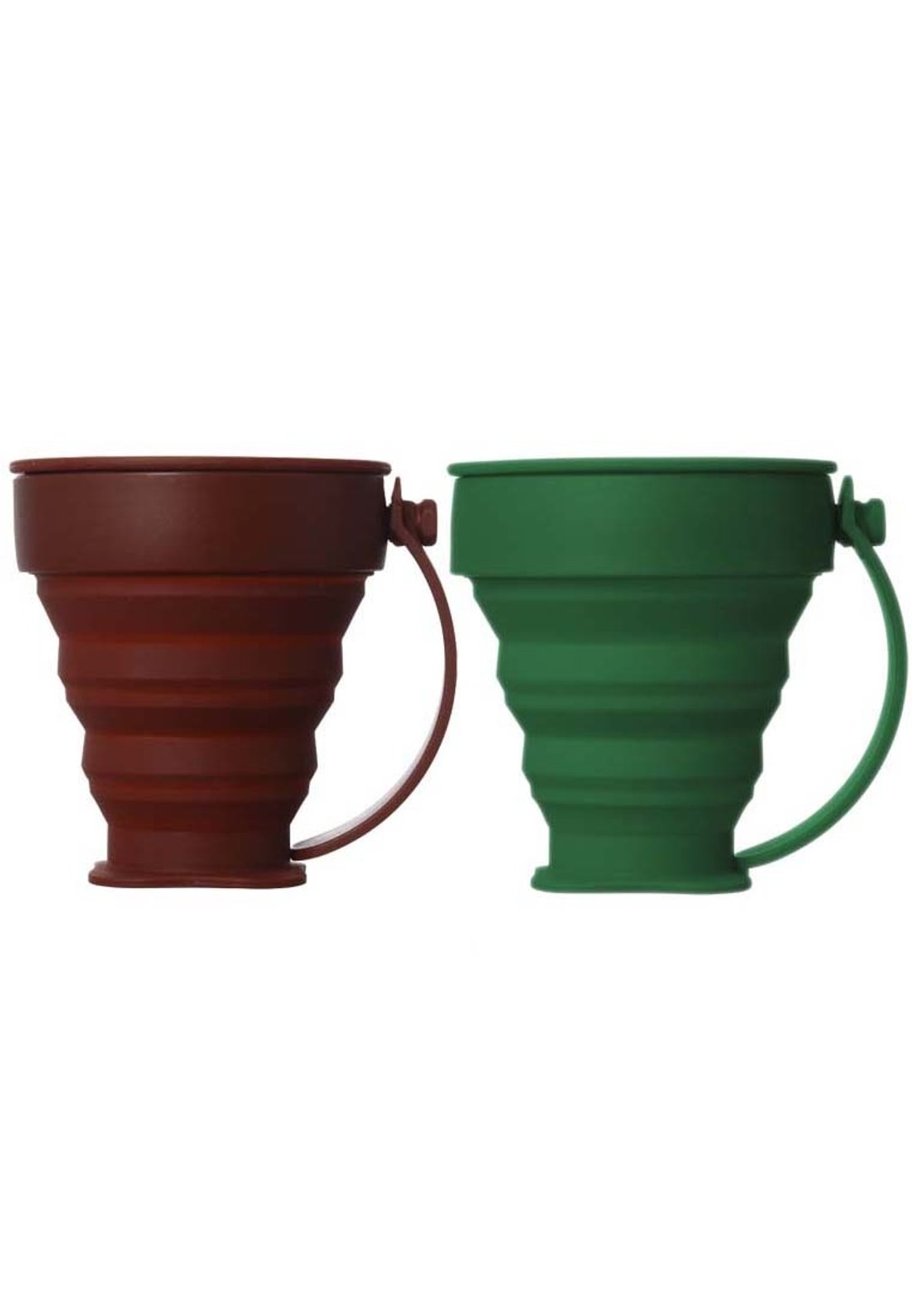 环保  Sili Cup 轻巧可折叠咖啡杯 硅胶杯 礼物 旅行杯组 - 咖啡色配绿色 (1套2件) - 水瓶/水壶 - 硅胶 绿色