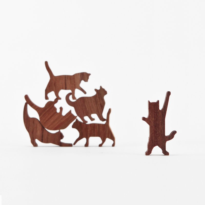 猫咪叠叠乐 / 柚木 / 粉红贴纸 - 玩具/玩偶 - 木头 咖啡色