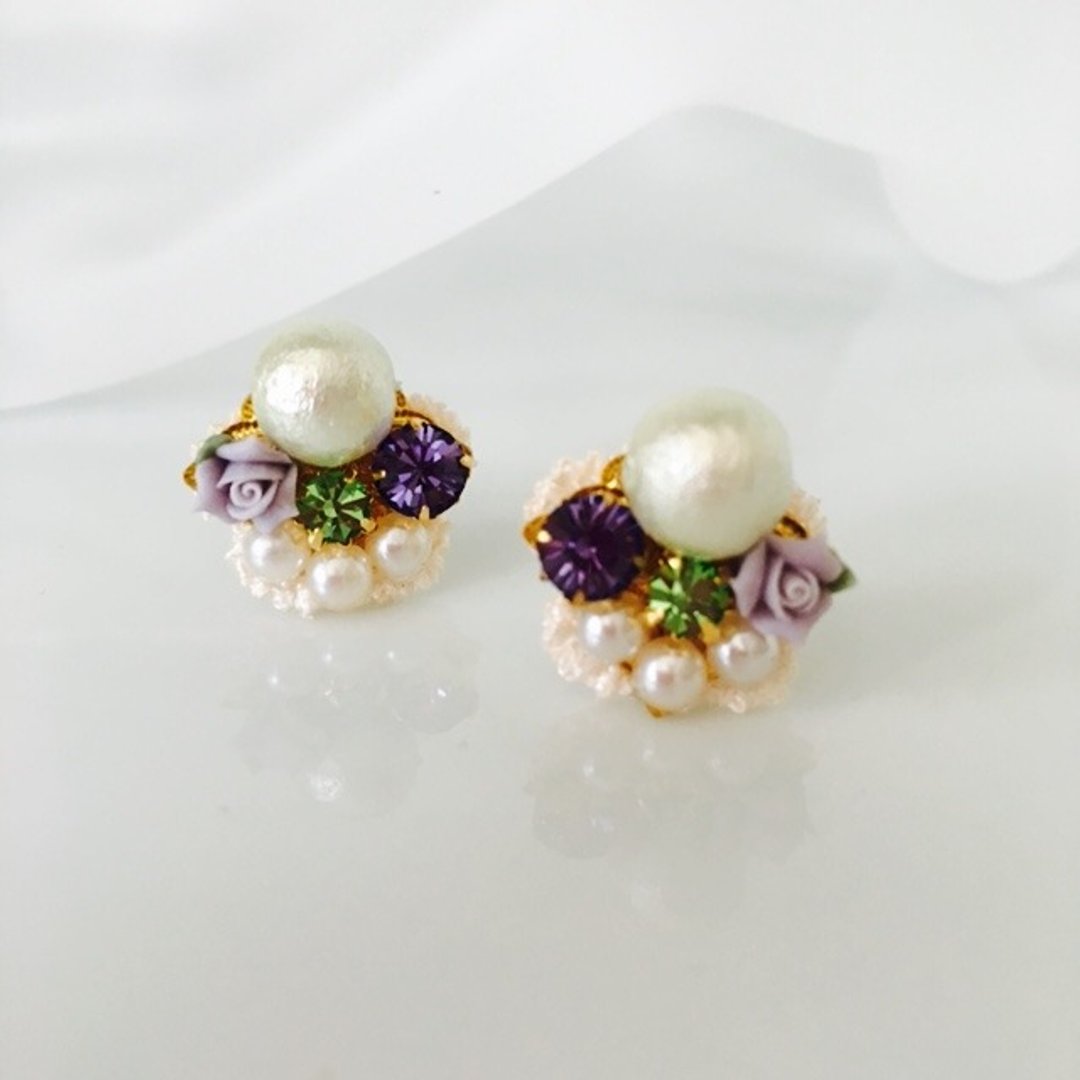 Mint green ☆ cotton pearl ☆ Clip-On - 耳环/耳夹 - 其他材质 绿色