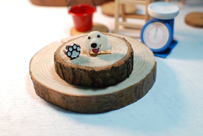 奶油长毛腊肠/抗过敏钢针/可改夹式 - 耳环/耳夹 - 压克力 白色