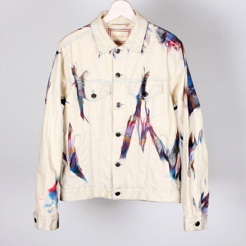Pasting White Denim Jacket (L) - 男装外套 - 棉．麻 白色