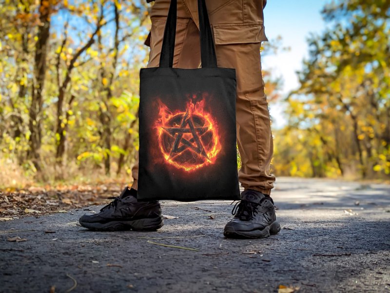 五芒星购物袋 - 手提包/手提袋 - 绣线 黑色