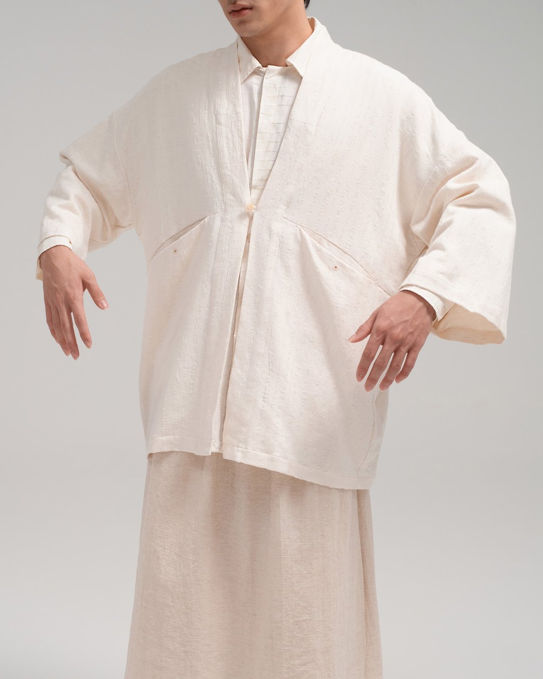 Unisex：和服外套 (蛋壳白) - 女装休闲/机能外套 - 棉 白色