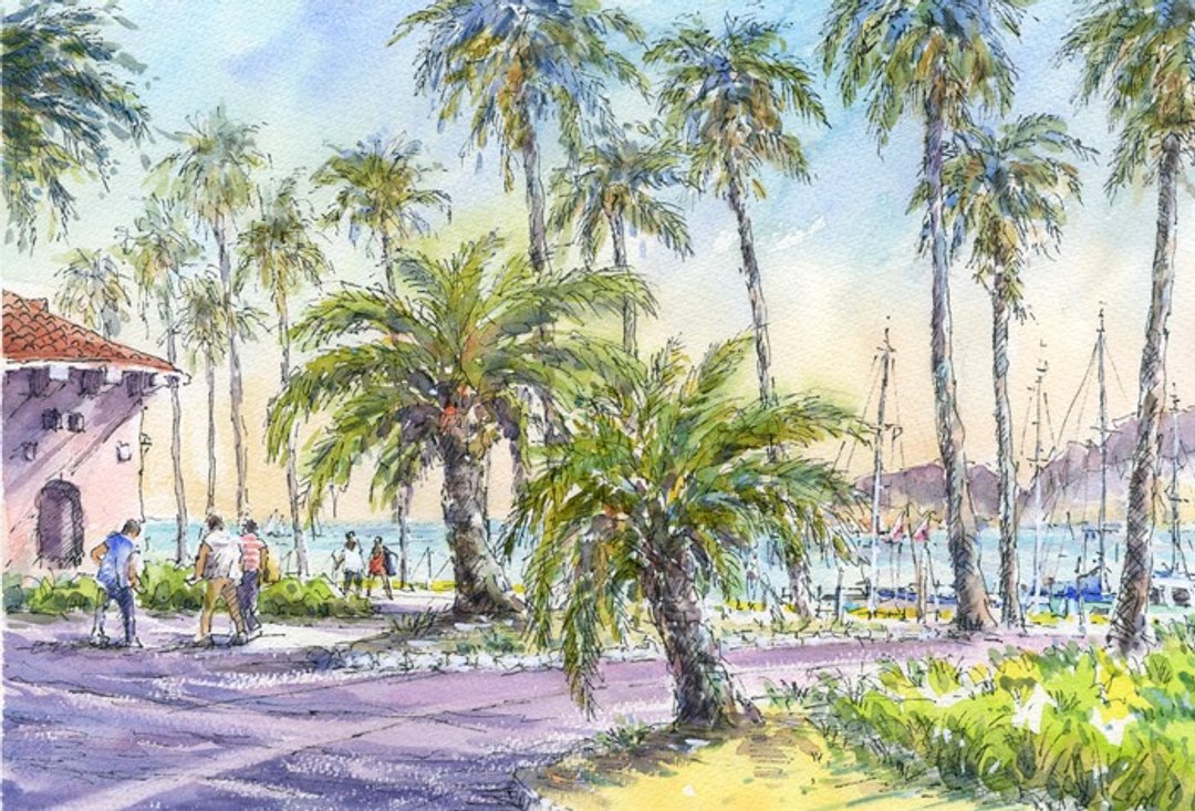 Watercolor Zushi Marina 1 landscape - 海报/装饰画/版画 - 纸 蓝色