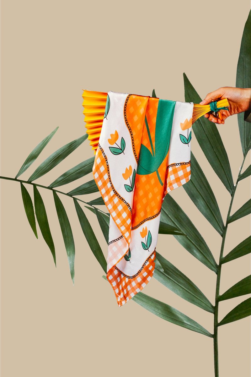 Honey orange 真丝丝巾 100% silk | 70x70cm - 丝巾 - 丝．绢 橘色