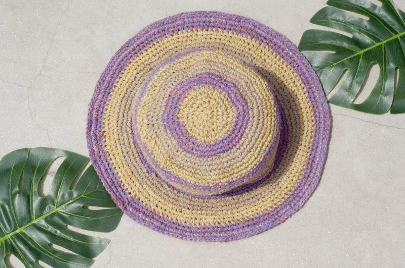 手工编织棉麻帽 编织帽 渔夫帽 遮阳帽 草帽-南美旅行风 芋头香草 - 帽子 - 棉．麻 多色