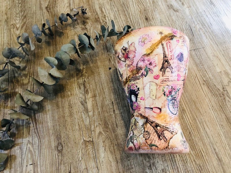 秋花与精灵花瓶 【蝶古巴特】【纸艺拼贴】【桃园】【一人成团】 - 插画/绘画/写字 - 玻璃 