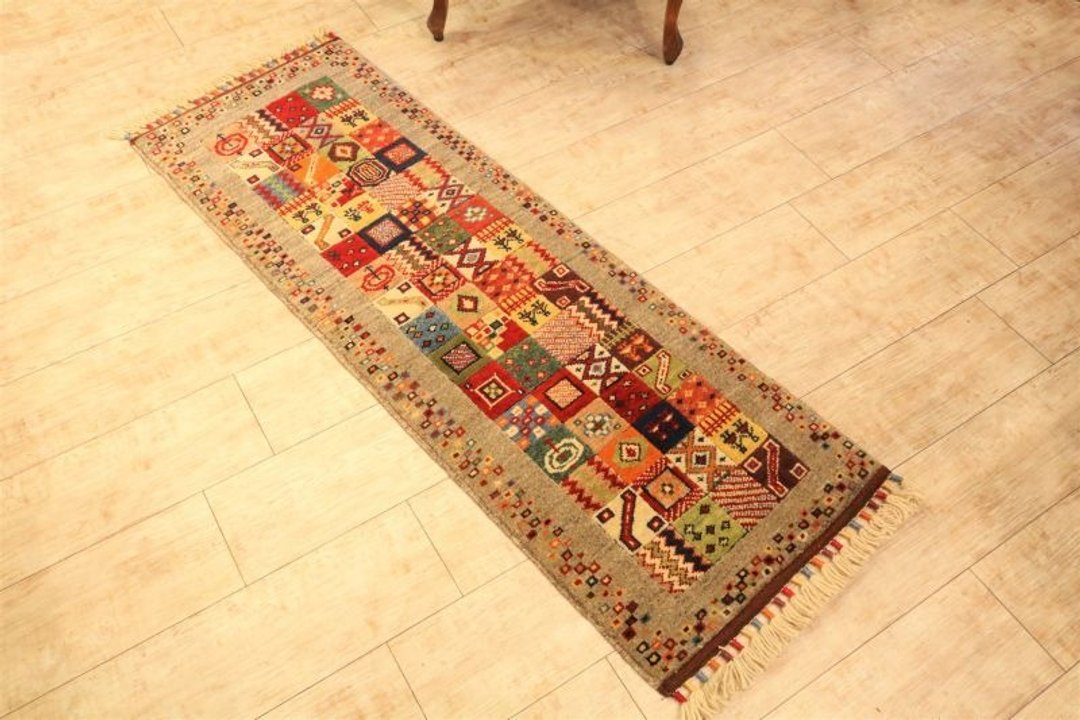 Handwoven Carpet Handmade Rug Elongated Runner Type Greige Wool & Plant Dyed - 地垫/地毯 - 其他材质 灰色