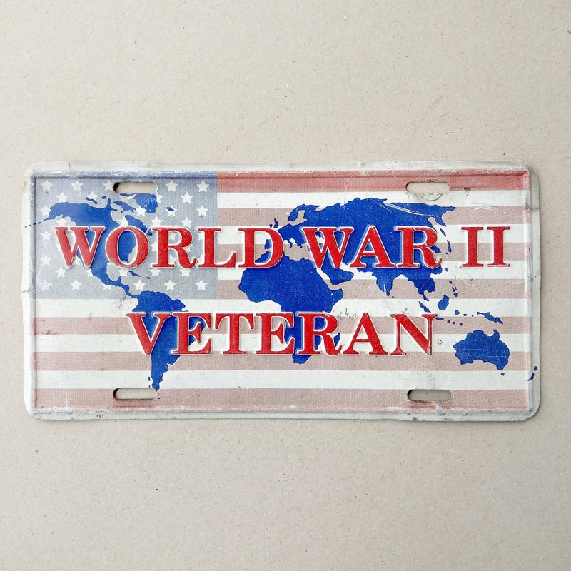 美国老物 复古怀旧美式汽机车铁牌-红白条纹WORLD WAR II VETERAN - 其他 - 其他金属 白色