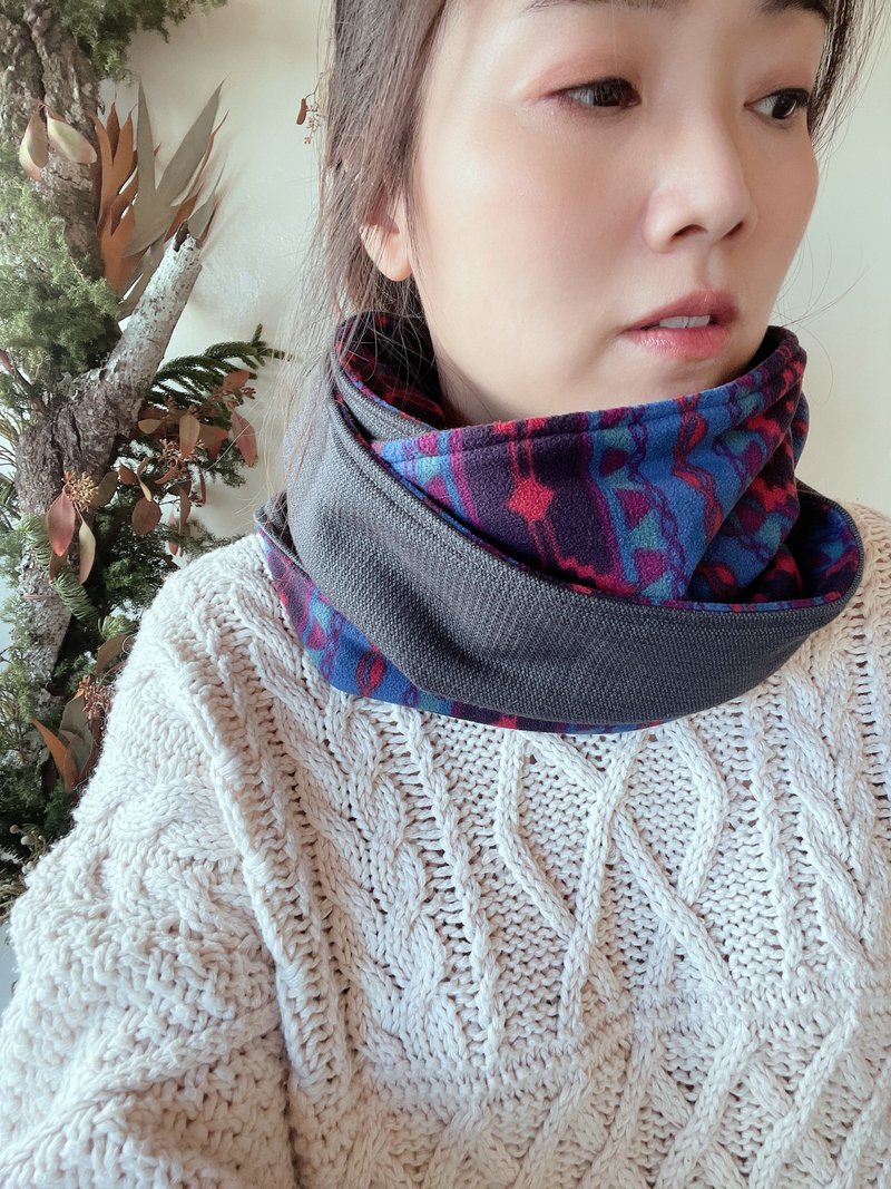 缤纷图腾  刷毛围脖 围巾 - 围巾/披肩 - 棉．麻 蓝色