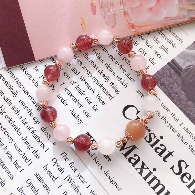 月亮石 草莓晶 粉晶 爱情运 水晶 手鈪 手链 手链 手环 - 手链/手环 - 水晶 红色