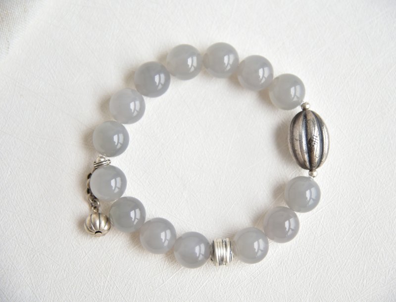 【深色】【大果】天然和田玉青海烟紫色12mm圆珠纯银手串手链 - 手链/手环 - 玉石 紫色