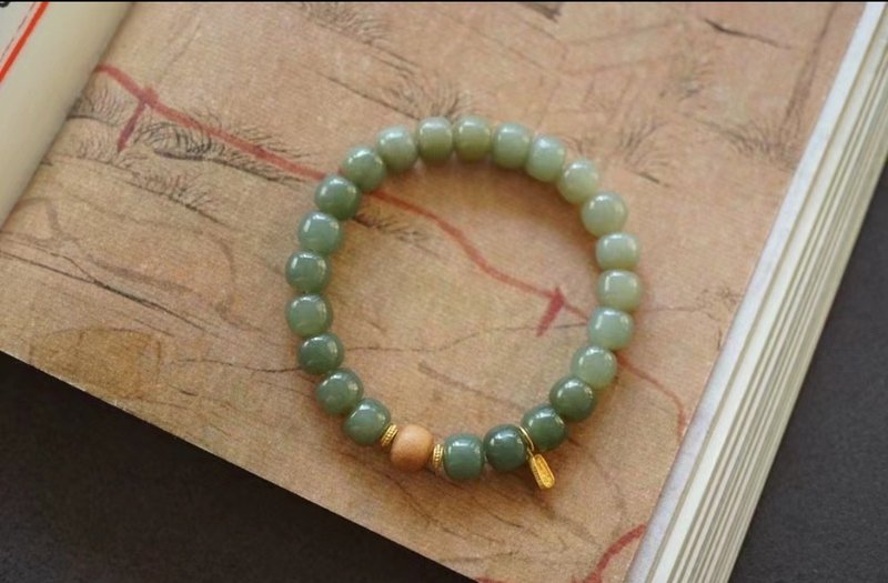 6mm天然和田玉 /和阗玉-且末蓝 老山檀老型珠设计单圈手串手持 - 手链/手环 - 玉石 蓝色