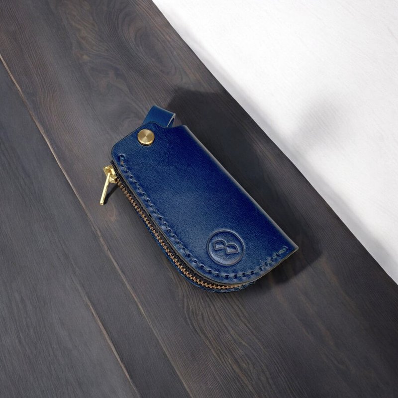 手工牛皮拉链汽车钥匙包 - 绅士蓝 (定制,生日,情人节,父亲节) - 钥匙链/钥匙包 - 真皮 蓝色