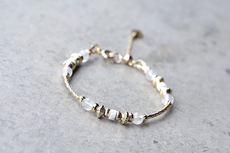 白鸽 - 14K包金 月光石/白纹石 手链 - 手链/手环 - 半宝石 白色