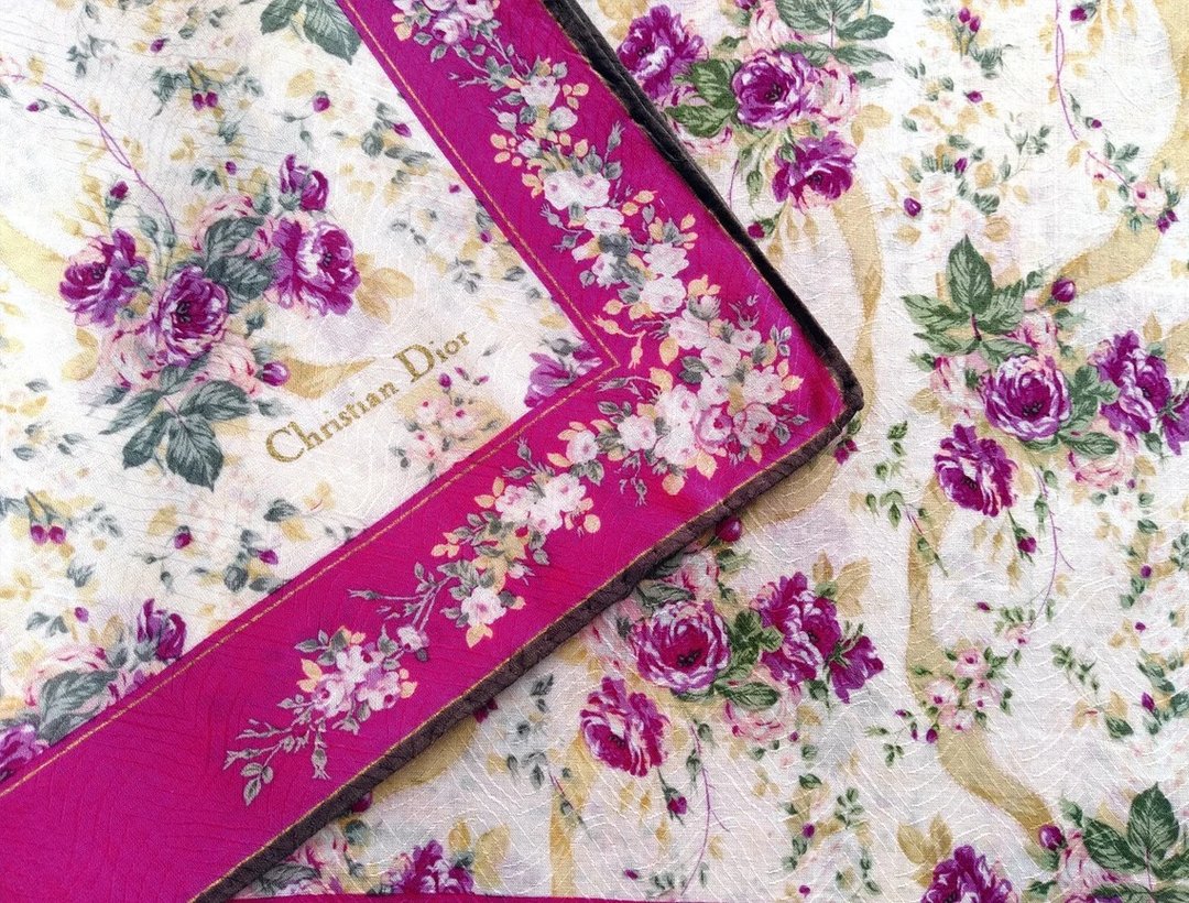 Christian Dior Vintage Handkerchief Women Handkerchief Floral 18 x 18 inches - 手帕/方巾 - 棉 粉红色
