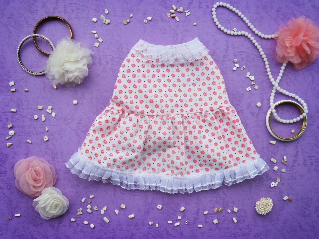 M_Princess_ flower dress_ Dog Clothes - 衣/帽 - 棉 粉红色