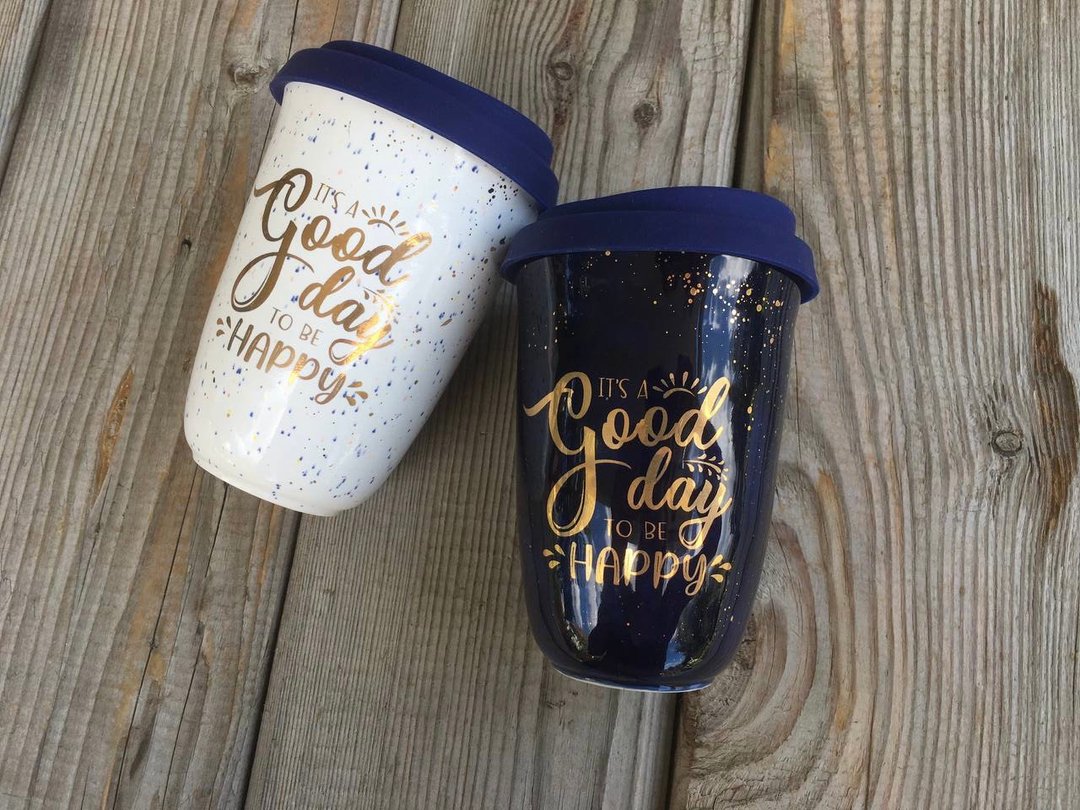 Ceramic travel mugs set, Pottery mug, Mug with lid ceramic, travel coffee cup - 咖啡杯/马克杯 - 陶 