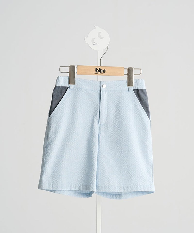 牛仔布拼接时尚西装短裤 - 童装礼服/连衣裙 - 棉．麻 灰色