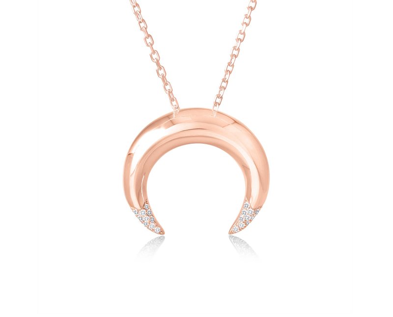 钻石925纯银月牙形吊坠 哥特式月亮项链 倒挂半月形巫婆女巫坠子 - 项链 - 纯银 金色