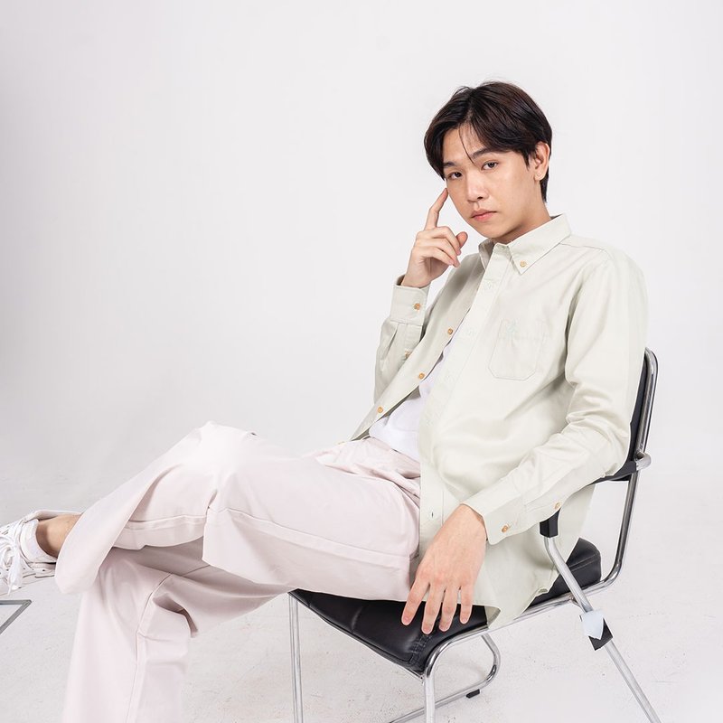 BASIC // green // men shirt straight fit - 男装衬衫 - 棉．麻 绿色