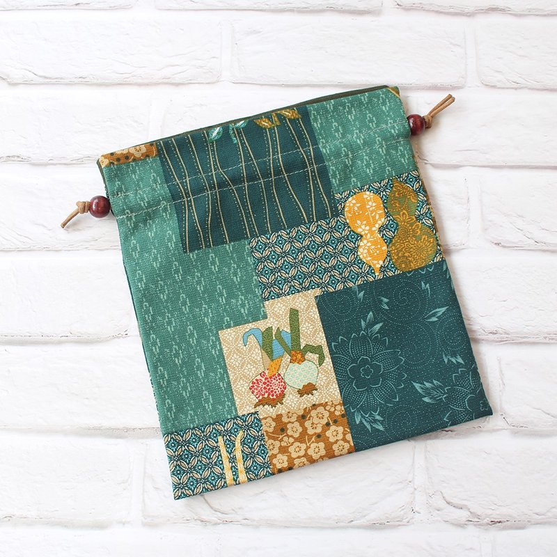 中国风好采头(绿色)束口袋 收纳袋 化妆包 - 化妆包/杂物包 - 棉．麻 绿色