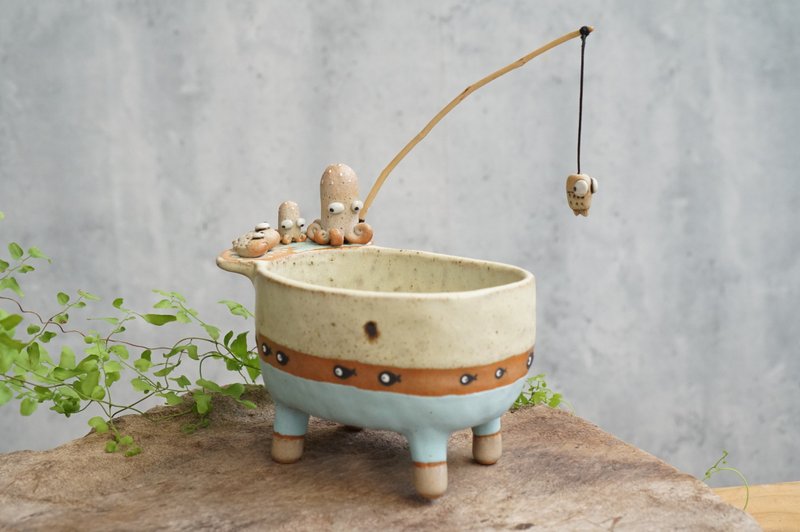 鱿鱼陶瓷锅，手工陶瓷作品 - 花瓶/陶器 - 陶 黄色