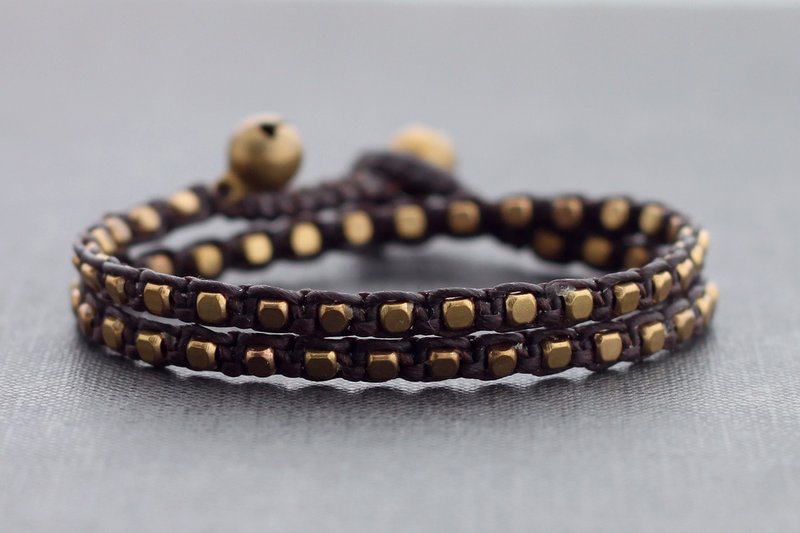 黄铜串珠手链 棕色编织编织手 男女男女通用最小手链 - 手链/手环 - 其他金属 咖啡色
