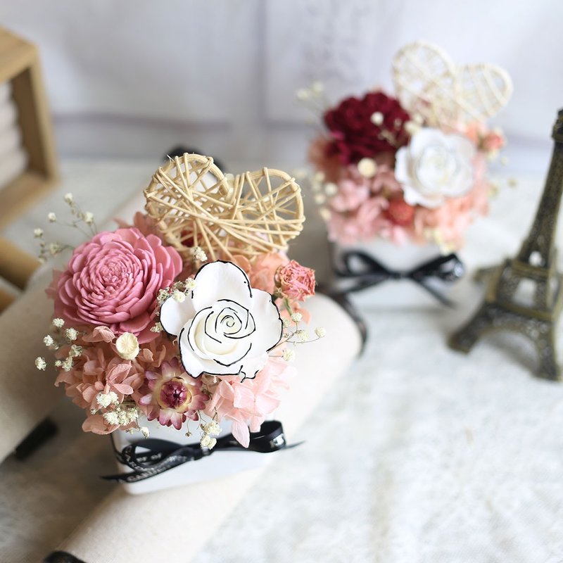 T70小香风情人节桌花 / 永生玫瑰 爱心桌花 - 干燥花/捧花 - 植物．花 