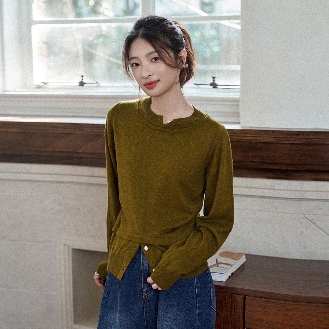 假两件式打底羊毛衫|针织衫|两色|秋冬款|Sora-1672 - 女装针织衫/毛衣 - 棉 多色