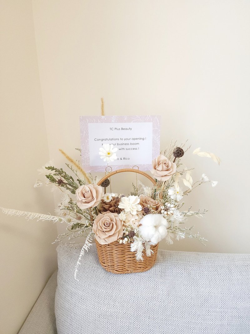 永生花 保鲜花 开张花篮 - 干燥花/捧花 - 植物．花 卡其色