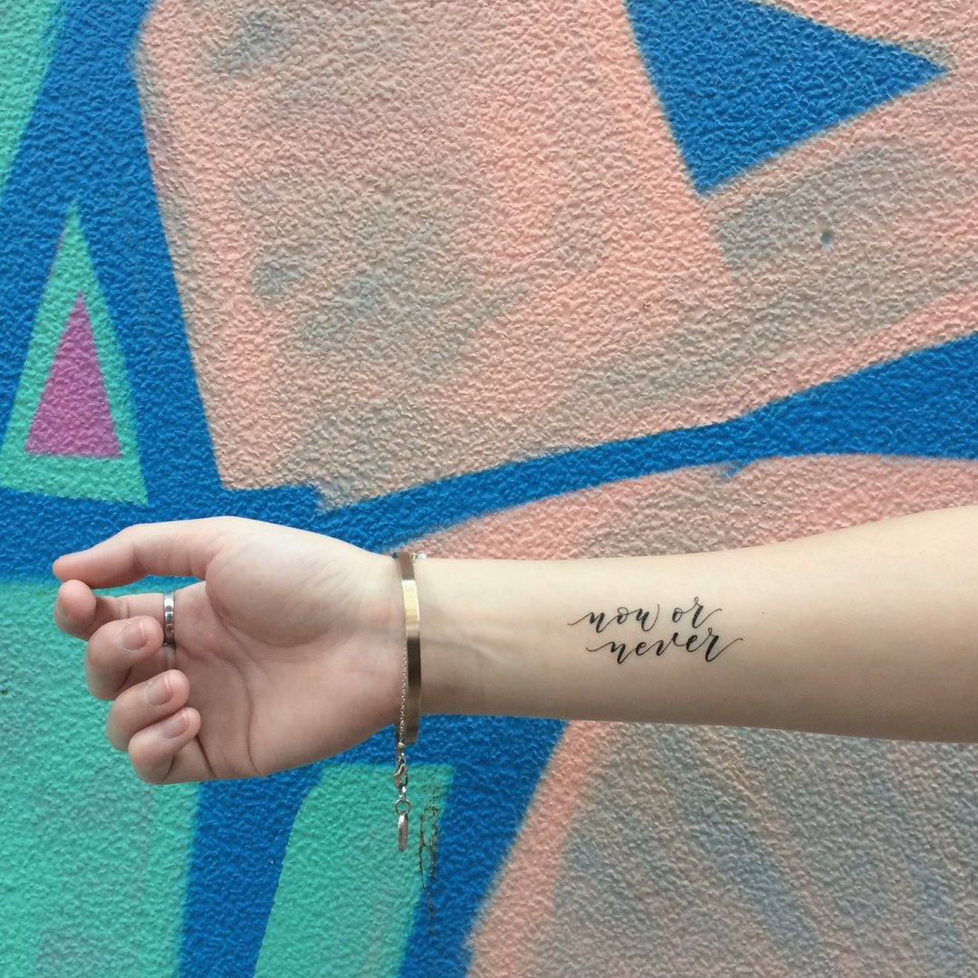 cottontatt // now or never // 手写英文书法 纹身贴纸 - 纹身贴 - 其他材质 黑色