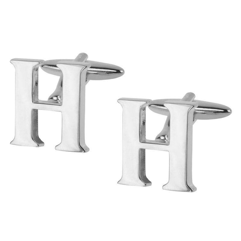 银色字母H袖扣 - 袖扣 - 其他金属 银色