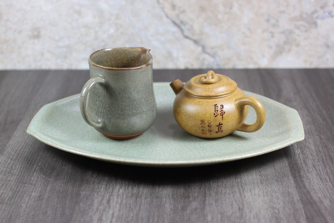 【辛劳的父亲】哥窑 龙泉釉 干泡茶盘 陶瓷盘 名家叶敏祥作品 - 盘子/餐盘/盘架 - 陶 