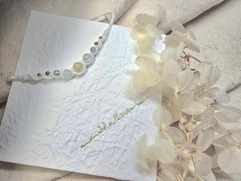 海蓝宝 蜂蜜黄水晶 蜡线编织 可调节抽绳手环 - 手链/手环 - 水晶 白色