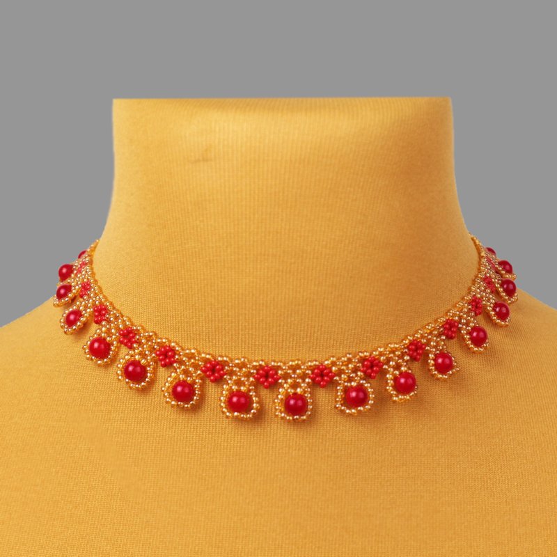 红金配色串珠项链 – 优雅手工造型饰品 - 项链 - 玻璃 金色