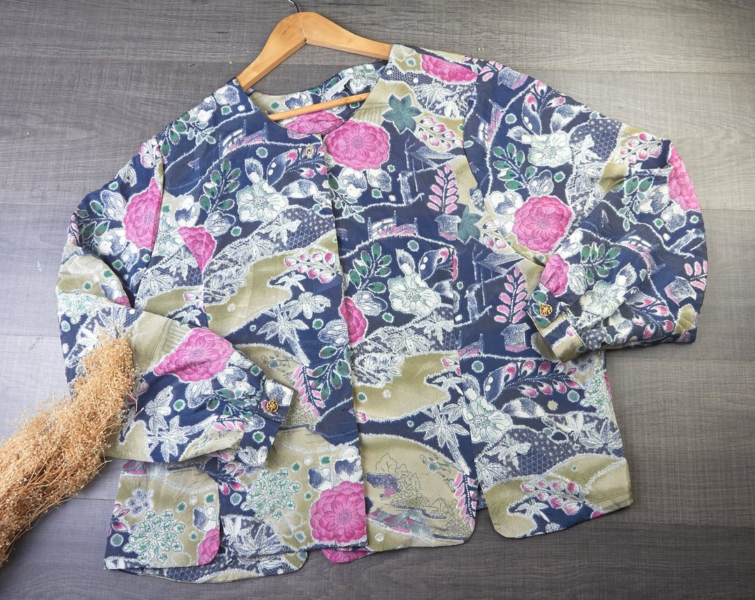 60年代女性复古碎花上衣| 尺码XL | 女士复古上衣 - 女装衬衫 - 其他材质 蓝色