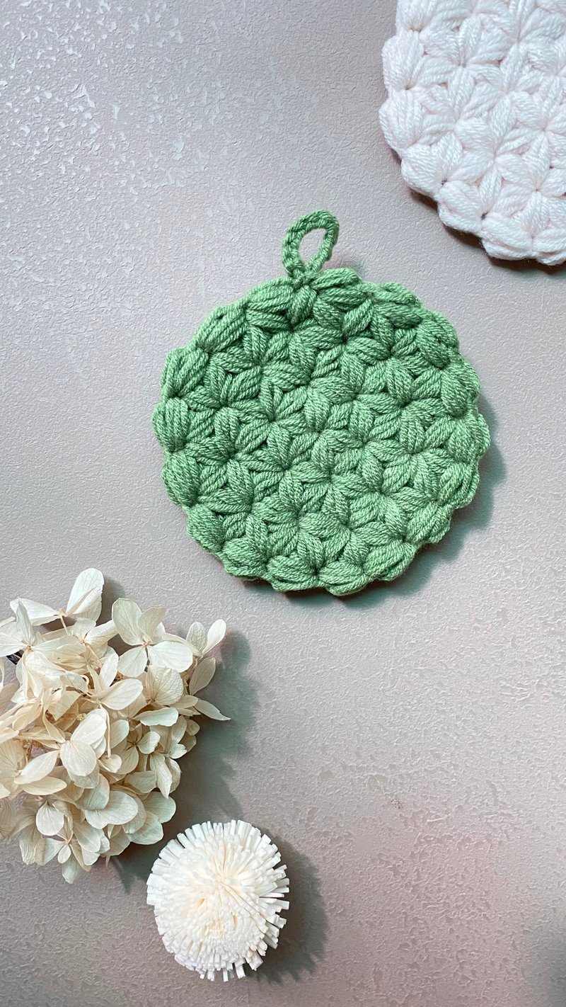 草绿色 图形樱花_钩织杯垫   全手工编织 钩针 - 其他 - 棉．麻 绿色