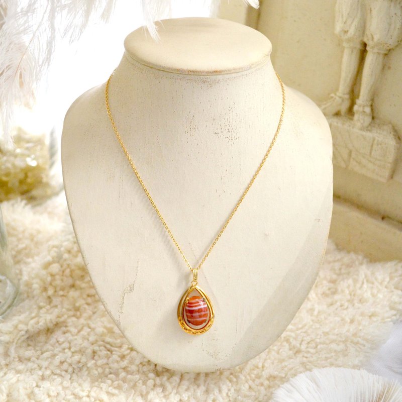 日本镀金环形橘白间玛瑙晶石项链 日本高级二手古着贵妇珠宝首饰 - 胸针 - 其他材质 金色