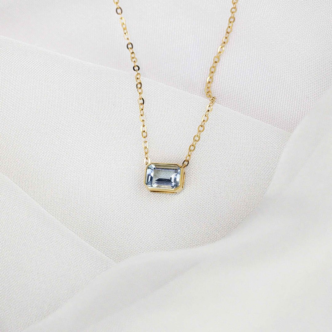 【PurpleMay Jewellery】纯18K金天然海蓝宝包镶吊坠项链 - 项链 - 宝石 蓝色