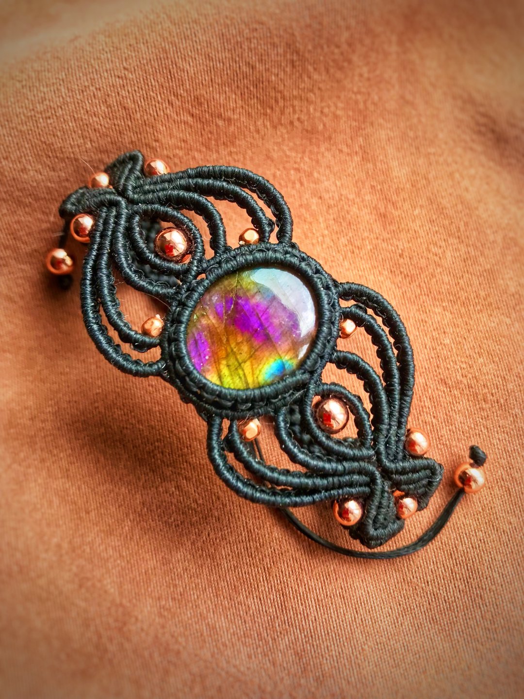 Bracelet Labradorite Macrame Hand Woven Jewelry Wax Thread Chakra Protection - 手链/手环 - 半宝石 多色