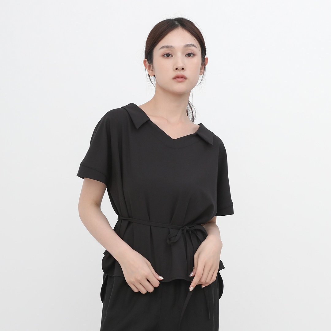 Shiyue_誓约绑带上衣_23SF013_黑 - 女装上衣 - 聚酯纤维 黑色