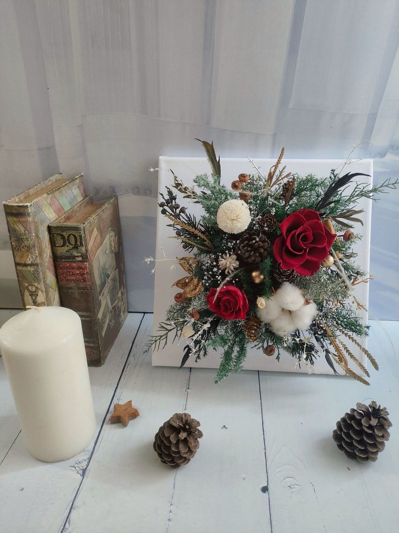 现货~冬日的一幅画 (画布花)  圣诞礼物 圣诞布置 - 干燥花/捧花 - 植物．花 红色